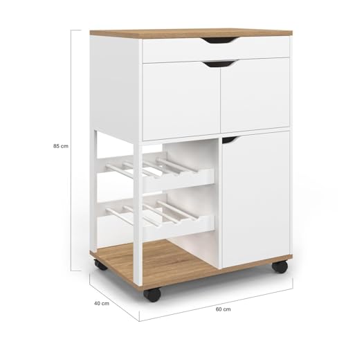 Miniatura 5 de Idmarket - Carrito De Cocina Cosy Con Armarios Y Estantes Para Botellas De Madera Y Blanco
