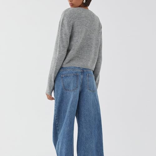 Image of Women Y2k Crop Cardigan Sweater Long Sleeve Button Down Cardigan Vintage Open Front Sweater Cute Knit Pullover Tops
