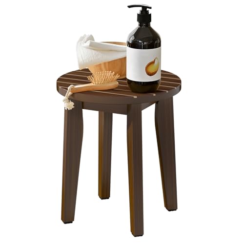 KISENG Round 16 Inch Bamboo Waterproof Shower Bathroom Stool Chair, Duty Wooden Bath Corner Shaving Legs Bench Seat (Walnut, XL)