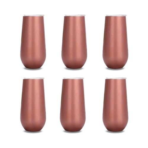 Kit 6 Copo Termico Champagne Espumante Drink 180ml A&ccedil;o Inox Mantem Temperatura 6 Horas (Rose)