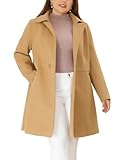 Picture of Agnes Orinda Women's Plus Size Coats Notched Lapel Single Breasted Cinched Waist Winter Pea Long Coat 1X Khaki