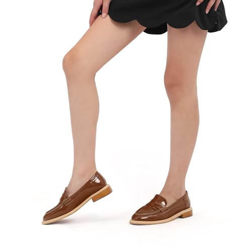Image of JUSTDANNI Loafers for Women Slip On Shoes with Round Toe 1.2-Inch Low Chunky Block Heel Patent Comfortable Casual Dress Pump Shoes for Wedding Party Work Shopping Dating