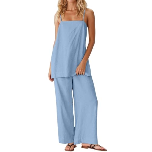 Conjunto suelto de dos piezas con pantalón ancho y top sin mangas de creación versátil