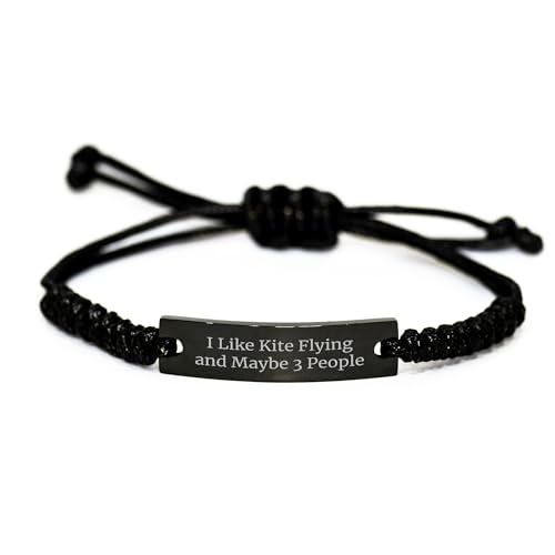 Kite Flying Adventure Rope Bracelet, Father's Day Unique Gift for Men, Unique Quote, Black Stainless Steel, Adjustable Length, Organza Bag, Engraved Kite Flying
