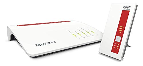 AVM FRITZ! Mesh Set (FRITZ!Box 7590 und WLAN Repeater 1750E, Dual-WLAN AC bis 1.733 MBit/s (5 GHz) und N bis 800 MBit/s (2,4 GHz), bis 300 Mbit/s durch VDSL-Supervectoring 35b, deutschspr. Version)