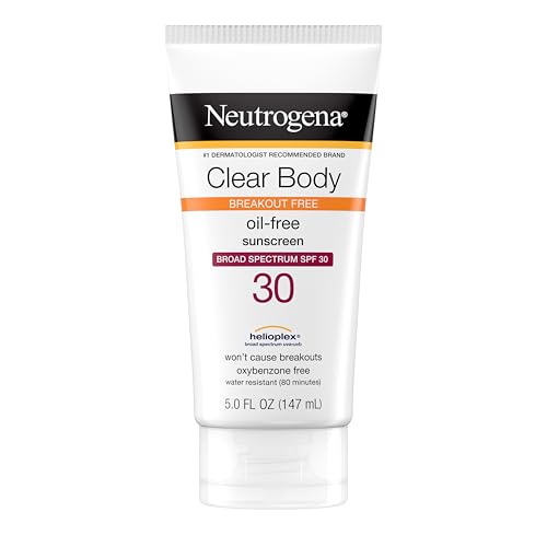 Neutrogena Clear Body Breakout-Free Liquid Sunscreen Lotion for Acne-Prone Skin, Oil-Free Sunscreen...