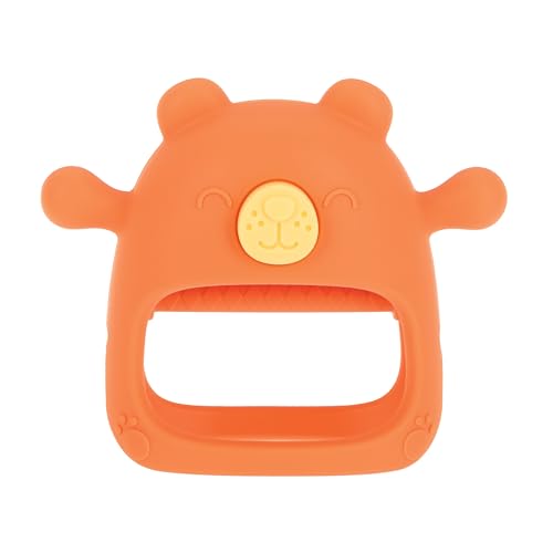 Image of Nuby Silicone Wrist Teething Mitten - Baby Teether Ring - 3+ Months - Coral Bear