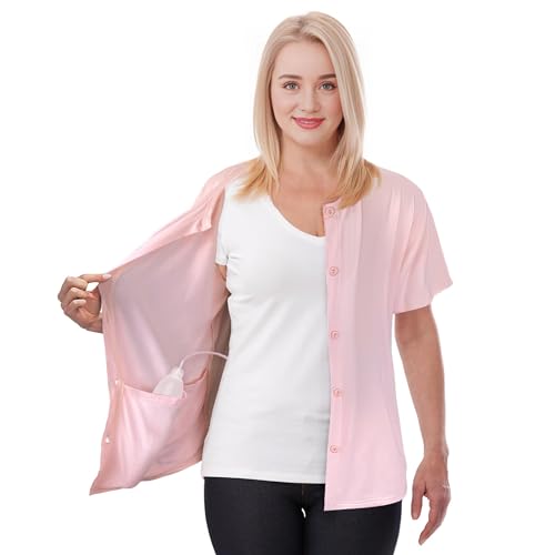 Post Mastectomy Shirt with Drain Pockets Breast Cancer Tummy Tuck Recovery Half Sleeves Top Pink 2XL