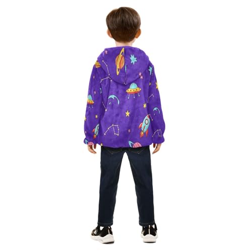 Space Themed Cartoon Pattern Print Toddler Fleece Jacket Girl Boys Hooded Fleece Jacket Coat4