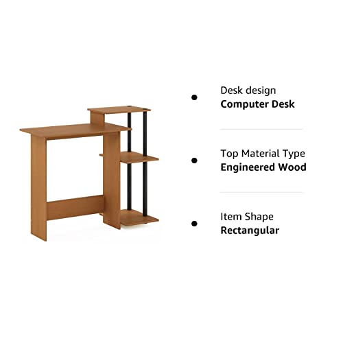 Furinno Efficient Home Laptop Notebook Computer Desk With Square Shelves, Light Cherry/Black #TOP6