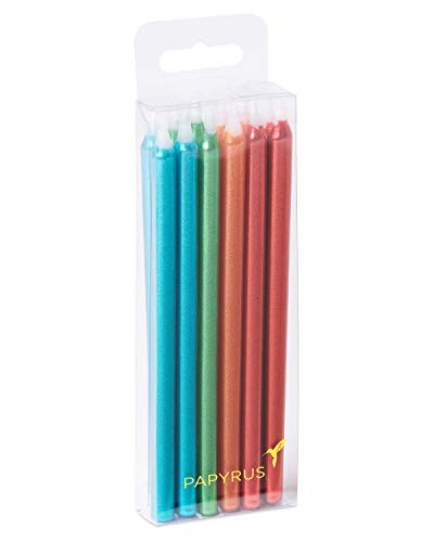 Image of Papyrus Birthday Candles, Metallic Blue, Green, Orange and Red (12-Count) | 12-Count