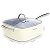 FELAMP 9.5-Inch Ceramic Nonstick Deep Square Frying Pan Set with Glass Lid, Stainless Steel Fry Basket & Steamer Rack, Induction Compatible, Oven &Dishwasher Safe, 4-Piece Square Pan Chef Cookware Set #3
