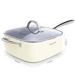 FELAMP 9.5-Inch Ceramic Nonstick Deep Square Frying Pan Set with Glass Lid - Image 3