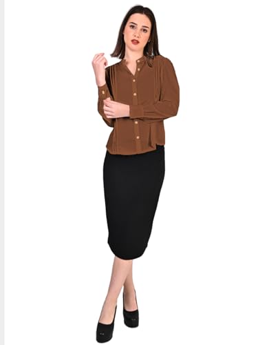 Image of Women's Regular Fit Solid Pleated Cotton Blend Shirts