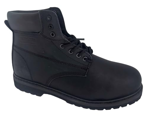 Men's Work Boots Black Leather 6" Slip and Oil Resistant Lace Up Work Ankle Shoes2