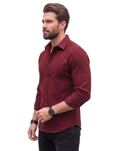 Image of Amazon Brand - INKAST Men's Slim Fit Button Down Dress Shirts Textured Long Sleeve Casual Hawaiian Shirt