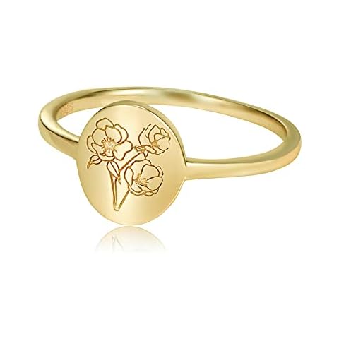 YeGieonr Handmade Flower Signet Ring,18K Gold Ring for Women, Minimalistic Statement Ring with Botanical Engraved Delicate Personalized Jewelry Gift for Women Cover