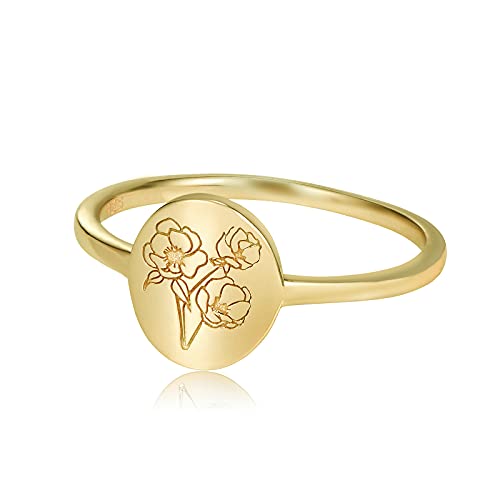 YeGieonr Gold Rings for Women Non Tarnish Signet Ring, 925 Sterling Silver Rings, Dainty Flat Gold Flower Ring