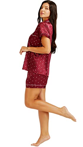 Lonxu Womens Satin Pajamas Set Wine Red Polka Dot L… #TOP3