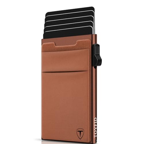 TOYFID Slim Wallet for Men - Pop Up Card Holder Wallet,Minimalist Business Wallet,Credit Card Wallet with Money Pocket,Metal Card Case Wallet,RFID Blocking,Can Hold 6 Credit Cards
