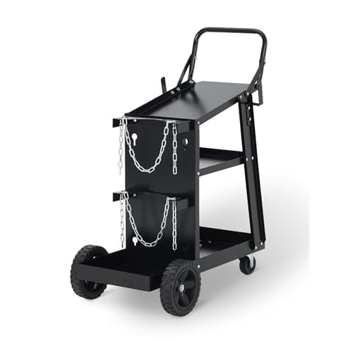 3 Tier Welding Cart, Heavy Duty Welder Cart with 360° Swivel Wheels, Tank Storage Safety Chains, Rolling MIG Welder Cart for TIG, ARC, MMA, Plasma Cu