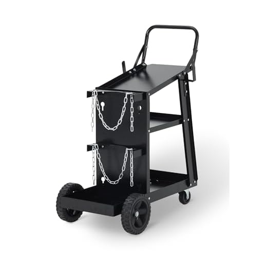 Garvee 3 Tier Welding Cart, Heavy Duty Welder Cart with 360° Swivel Wheels, Tank Storage Safety Chains, Rolling MIG Welder Cart for TIG, ARC, MMA, Plasma Cutter Welding Machine, Black