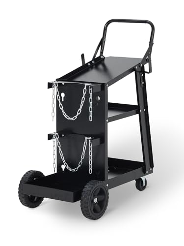 3 Tier Welding Cart, Heavy Duty Welder Cart with 360° Swivel Wheels, Tank Storage Safety Chains,...
