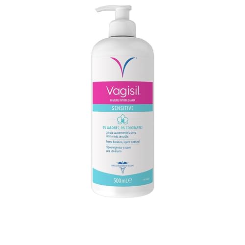 Vagisil Higiene Íntima Diaria Sensitive Mujer, Gel Para Uso Diario, Limpia Suavemente La Piel Sensible, Equilibra el pH, Sin Jabón, Sin Colorantes Y Sin Fragancia, 500 ml