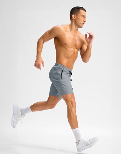Image of Pudolla Men's Running Gym Shorts with Zipper Pockets 5 inch /7 inch / Lightweight Quick Dry Running Workout Athletic Short