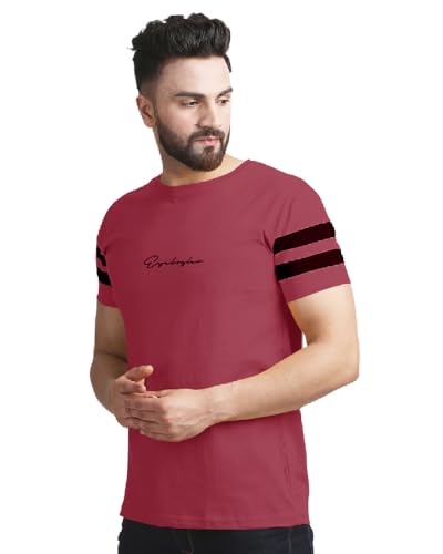 Image of Noble Monk Men Regular Fit T-Shirt | Round Neck | Half Sleeve | Self Design | Casual T Shirt for Men