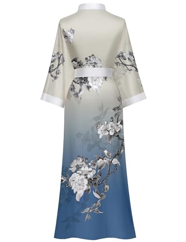 Kihnop Women's Floral Long Kimono Robe Long Satin Robe Long Silk Robe Ladies Kimonos Silky Bathrobe Cover Up, One Size