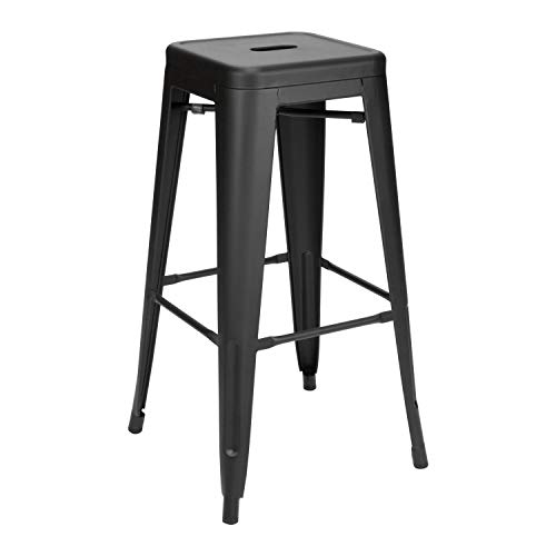 Vaukura Taburete Alto Tolix - Taburete Industrial Metálico Mate (Negro)