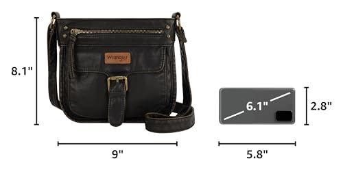 Image of Wrangler Crossbody Bag for Women Small Soft Washed Leather Multi Pocket Shoulder Purses