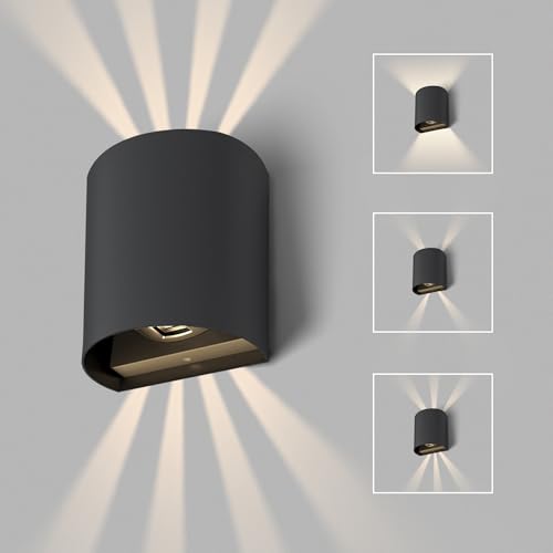 Image of auralab Outdoor Up and Down Lights Mains Powered, Lighting Pattern Adjustable Exterior Outside Lights, Outside Wall Lights Aluminum 6W 4000K, IP65 Waterproof for Porch, Patio, Garden, Bedroom