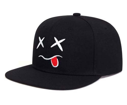 Playful Tongue Out Grimace-Skull Smile Embroidery Hip Hop Baseball Cap-Flat Brim Streetwear Unisex Adjustable Snapback Hat for Men Women, Polyester Lightweight & Breathable Street Style Urban Fashion