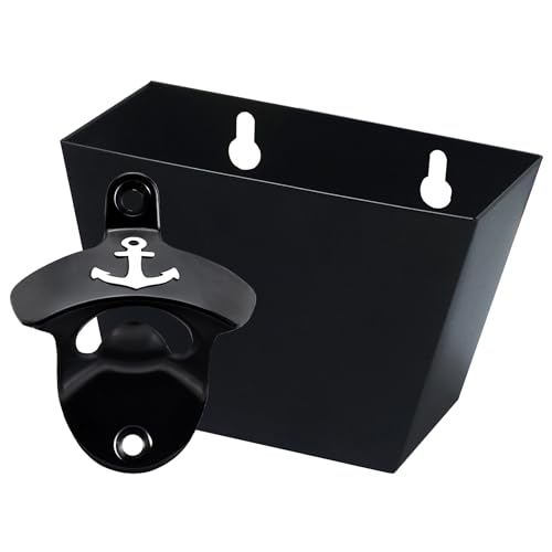 Luwanburg Anchor Bottle Opener Wall Mounted with Cap Catcher Black