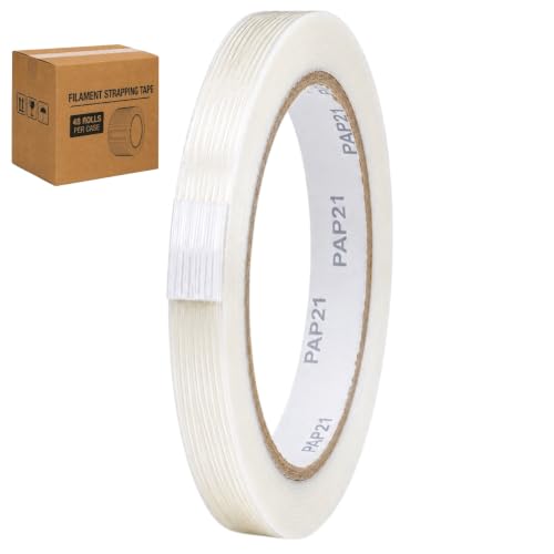 Image of GGR Supplies FIL-795 Fiberglass Reinforced Filament Strapping Tape - Heavy Duty Packing & Shipping Tape, Mono Directional, 3 /4 in x 60 yds. Pack of 48 (5.5 Mil)