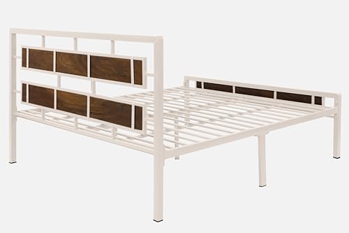 Image of Zeek Metal King Size Bed Without Storage | Wrought Iron Double Bed with Headboard & Footboard | Sturdy Powder Coated Platform Bed King Size Cot for BedroomLivingRoom Ivory (75x72)