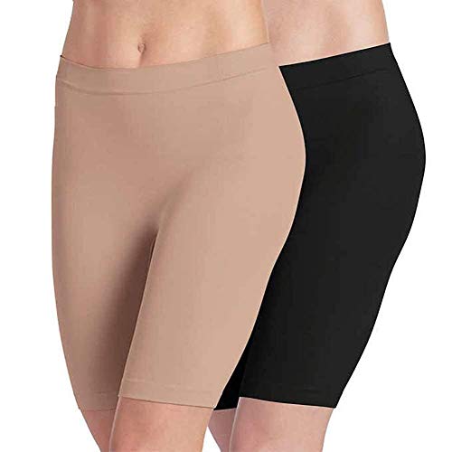 Jockey Ladies' Skimmies Slip Short Smooth Lightweight Mid-Length , 2 Pack (Medium) Black/Light