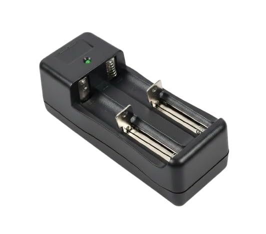 Image of Universal Dual Slot 18650 Li-ion Battery Charger | Smart Charging Dock for 3.7V Rechargeable Batteries | LED Indicator | Compact & Lightweight Design | Black