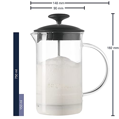 Leonardo Caffè per me Milchaufschäumer, manueller schäumer für Cappuccino oder Latte Macchiato aus hitzebeständigem Glas, Höhe 18,2 cm, 1,2 l, 025508