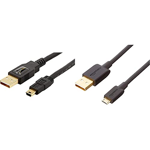 Amazon Basics USB 2.0 A-Male to Micro B Cable, 6 feet, Black & USB 2.0 Cable - A-Male to Mini-B Cord - 6 Feet (1.8 Meters) Black- 1-Pack