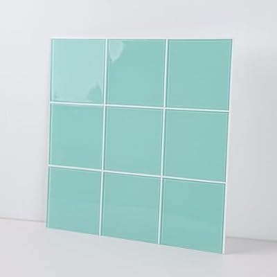 CASAPALACE Peel and Stick Glass Tile, Light Blue Square Mosaic Wall Tiles with Frame for Kitchen Bathroom 12"x12" (5 Sheets, 5 SQ.FT.)