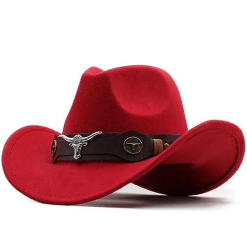 Chapeau de cowboy rouge feutre unisexe taille 56-58cm fedora