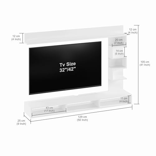 Image of FURNEASER Dettlet Modern Engineered Wood Wall Mounted TV Entertainment Unit for 43 inch TV | Floating TV Cabinet with Open Storage Shelves Racks for Set Top Box, Books & Decor (Exotic Teak & White)