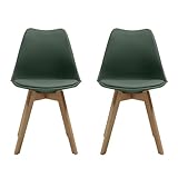 Homely® Pack 2 sillas de Comedor Nórdicas Day | Diseño NÓRDICO ESCANDINAVO | Sillas para Comedor, Dormitorio o Estudio|Asiento Polipropileno | Patas Haya Reforzada | Color Verde Musgo