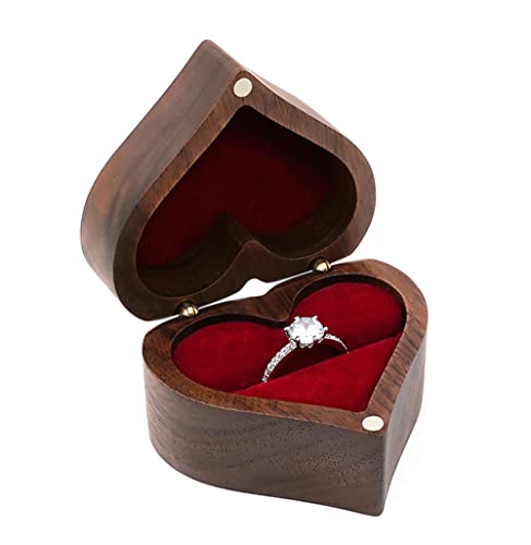 Aibote Boîte à bijoux rétro en forme de cœur en bois de noyer noir pour femme, boîte de rangement pour bagues, boucles d'oreilles, colliers, cadeau d'anniversaire de mariage (rouge) Cover