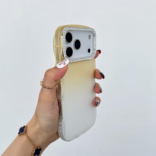 Coque iPhone 17 Pro Max design ondulé chic et détails diamantés beige de luxe - 5