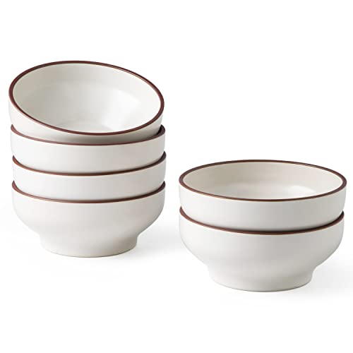 Leratio Ceramic Bowls Set Of 6,26 Ounce Bowls For Kitchen, Cereal, Salad, Pasta, Soup, Dessert Etc, Oven & Dishwasher & Microwave Safe,Scratch Resistant,Matte White With Rim #TOP28