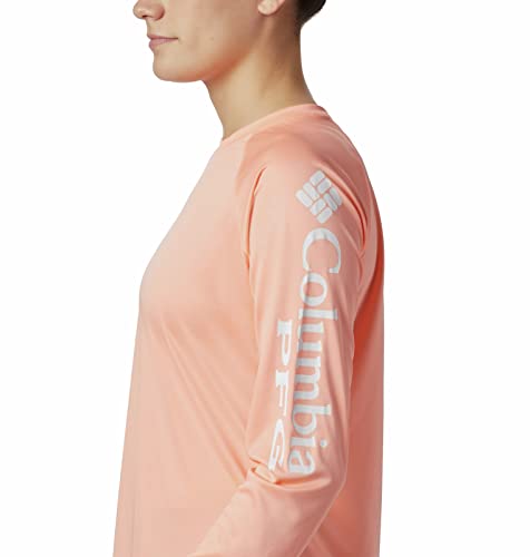 Columbia Camiseta feminina PFG Tidal Tee II proteção solar manga longa, logotipo Tiki rosa/branco, G